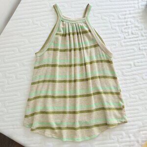 💚 Lightweight Knit Sweater Tank Striped Sleeveless Summer Top Beige Green | SM